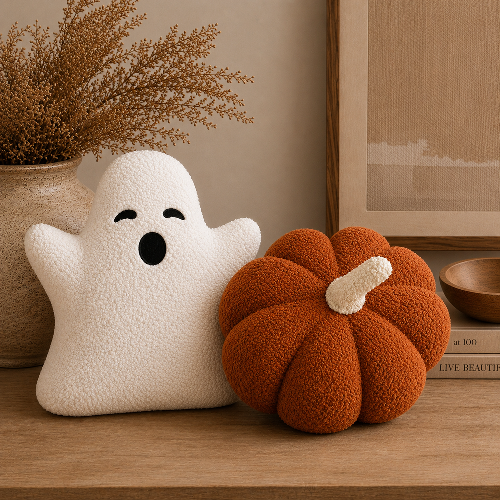 Busa Designs sherpa pumpkin and ghost decorative pillow set