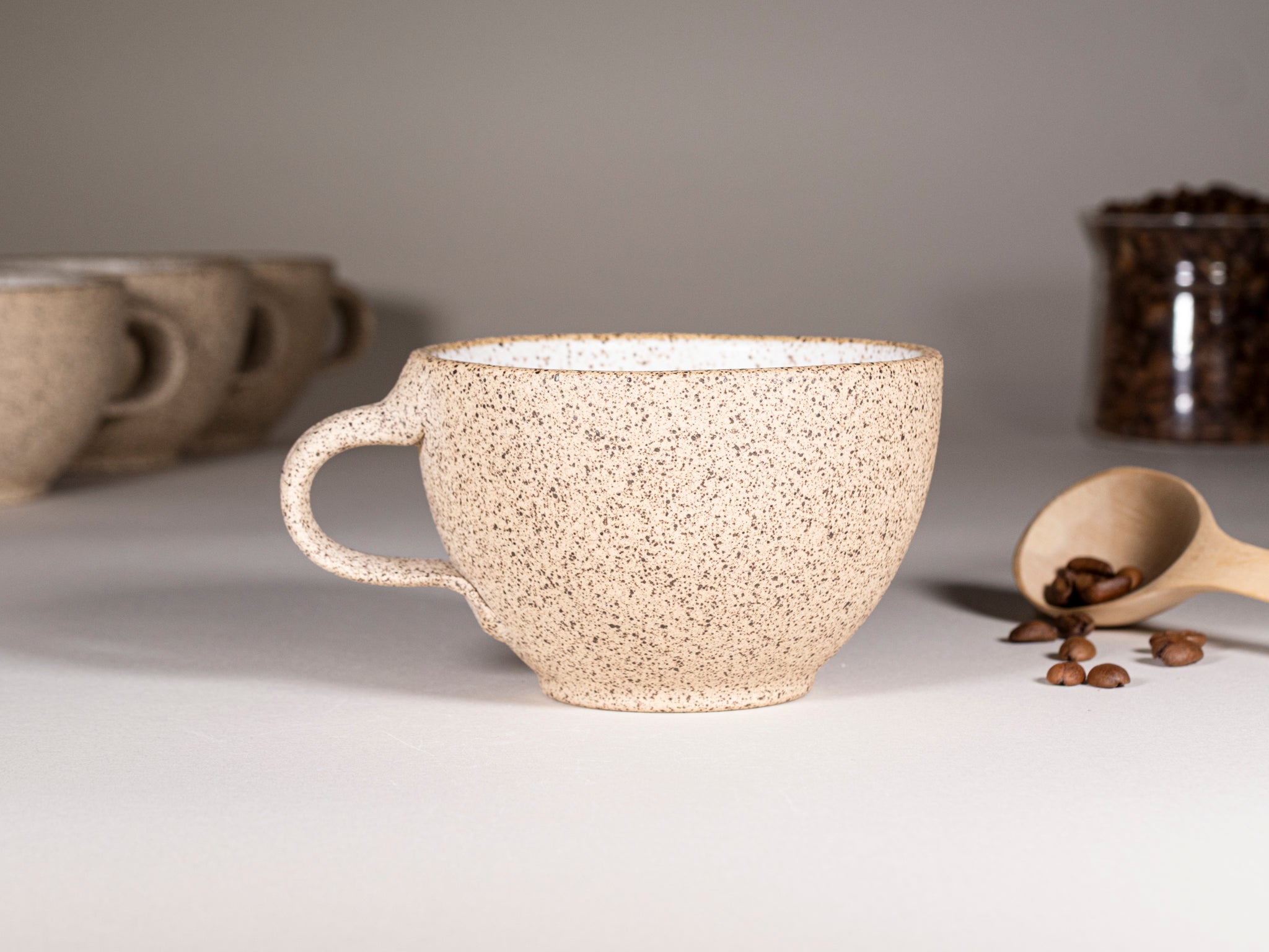 Cappuccino Cup, Latte Cup: Speckled/White, approximately 10-12 oz, Stoneware