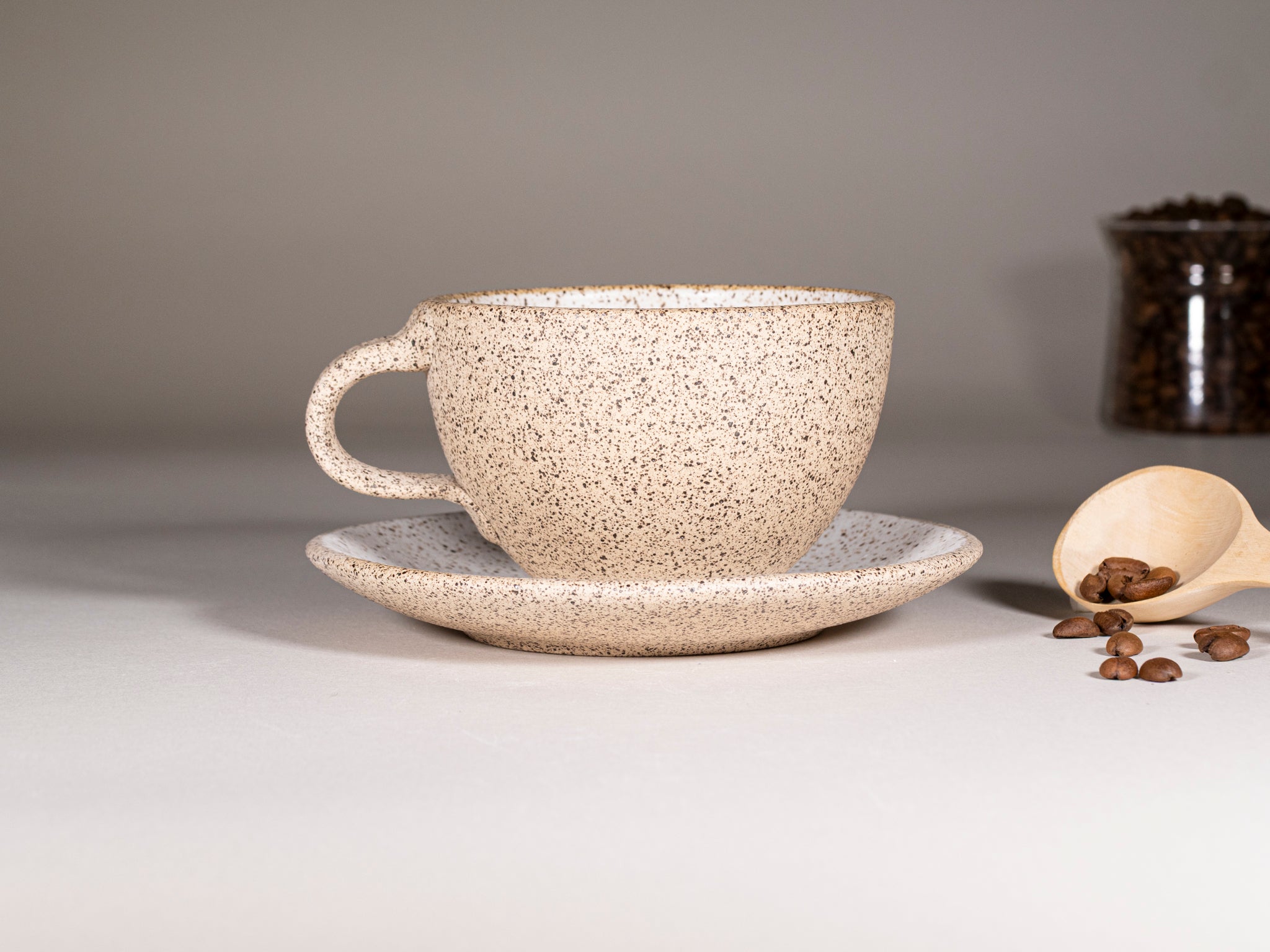 Cappuccino Cup, Latte Cup: Speckled/White, approximately 10-12 oz, Stoneware