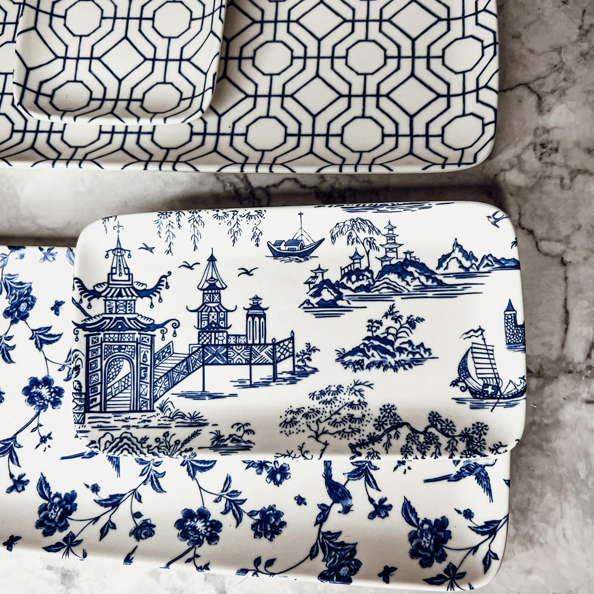 Chinoiserie Porcelain Serving Set — 4 Piece