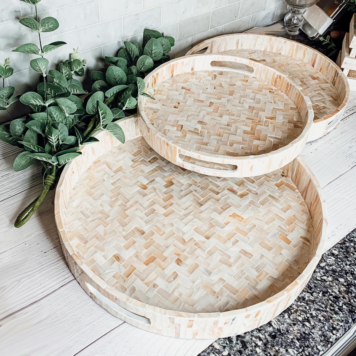 Cream Herringbone Mother-of-Pearl Tray