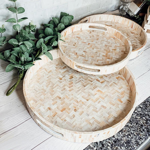 Cream Herringbone Mother-of-Pearl Tray