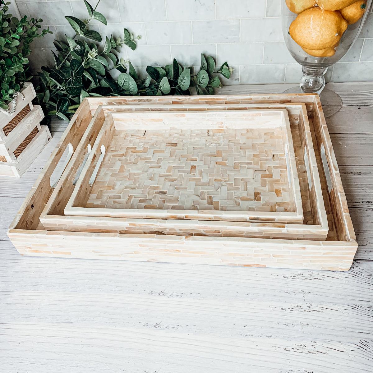 Cream Herringbone Mother-of-Pearl Tray