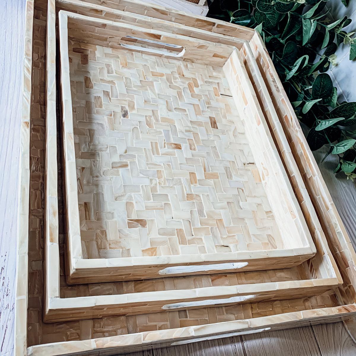 Cream Herringbone Mother-of-Pearl Tray