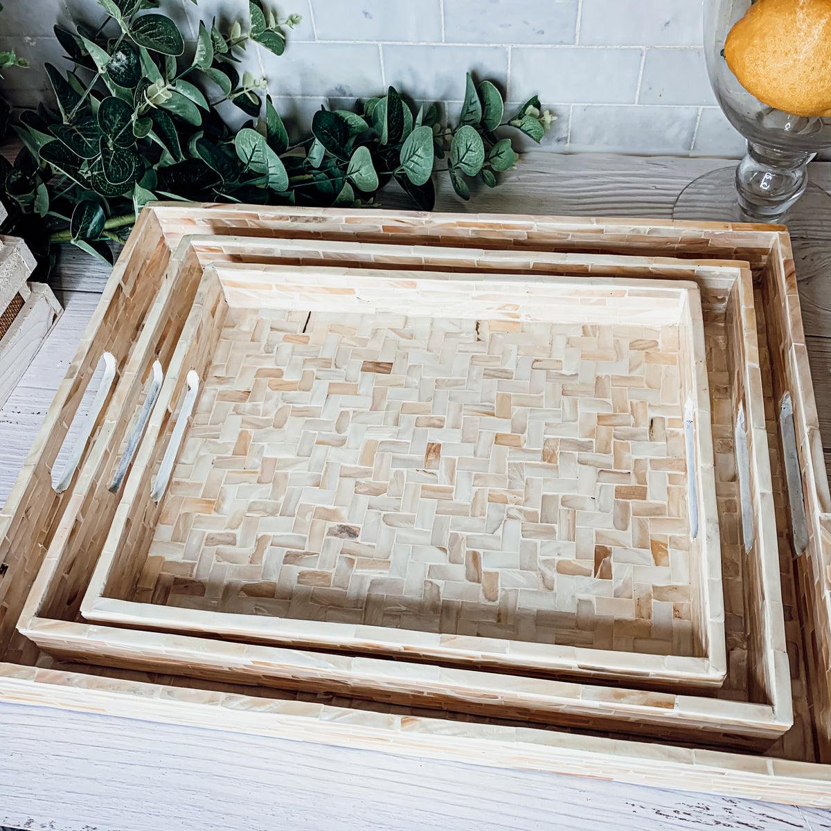 Cream Herringbone Mother-of-Pearl Tray