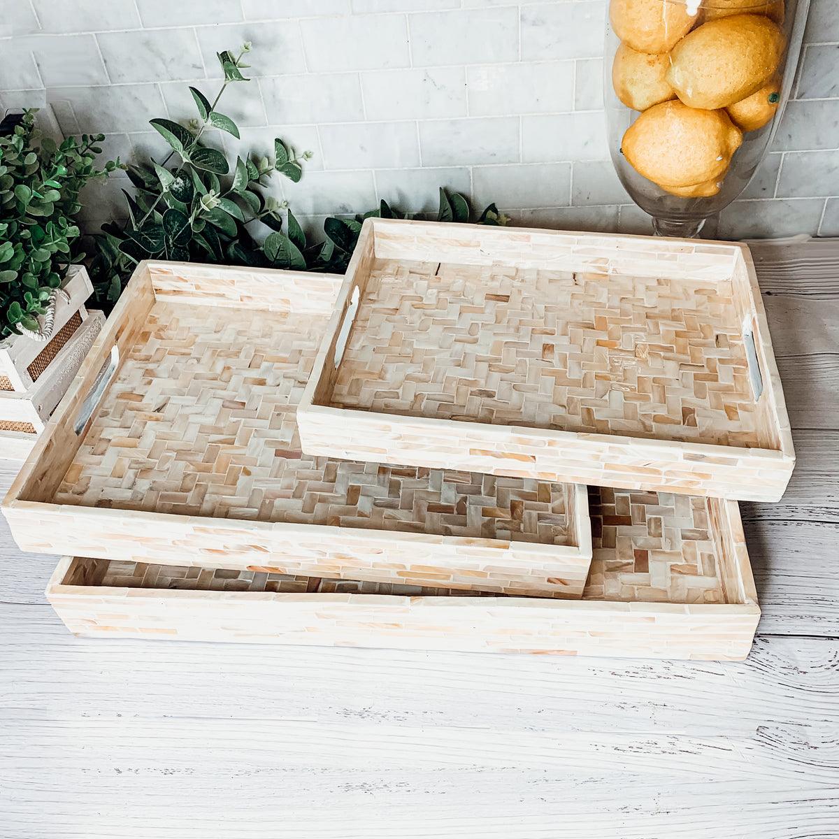 Cream Herringbone Mother-of-Pearl Tray