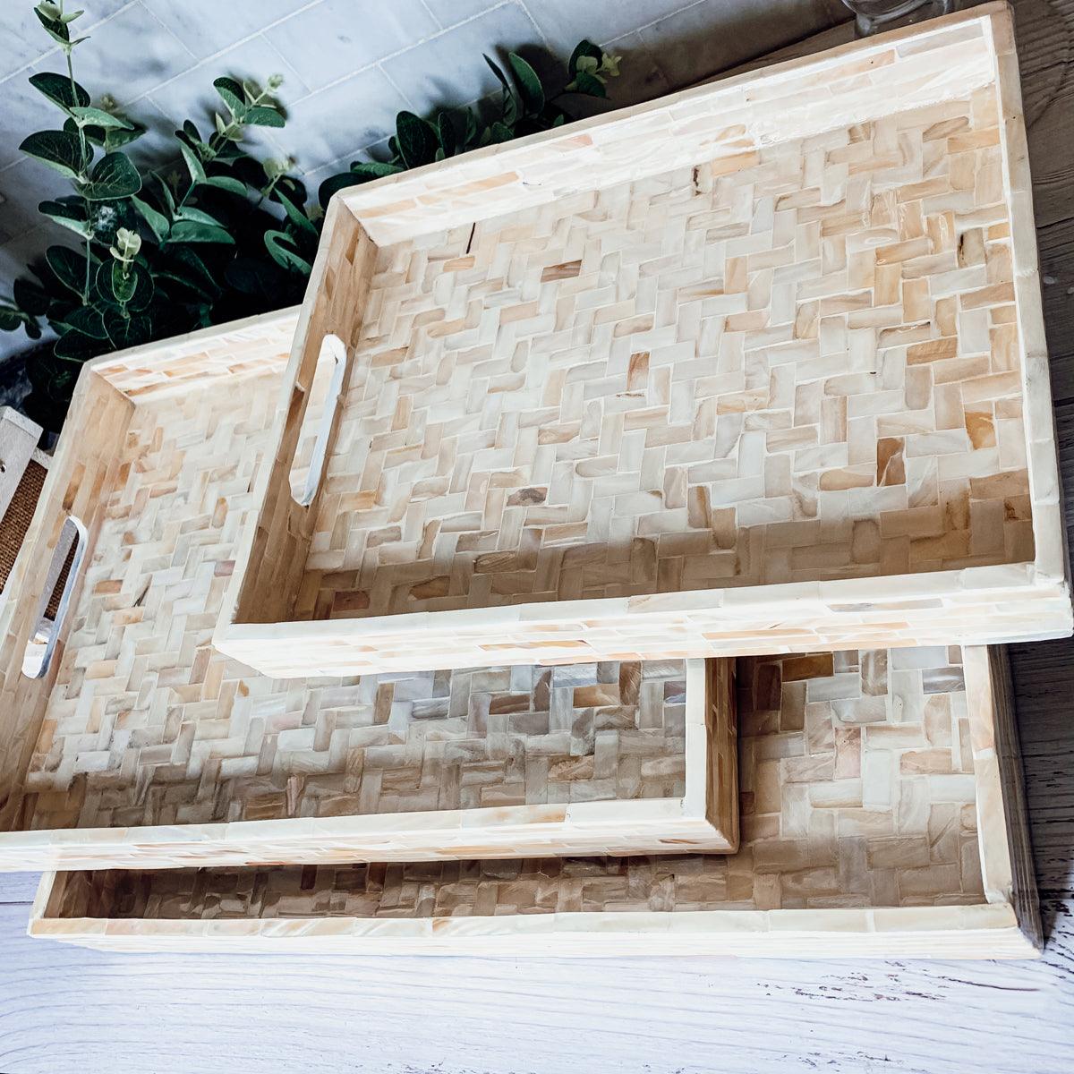 Cream Herringbone Mother-of-Pearl Tray