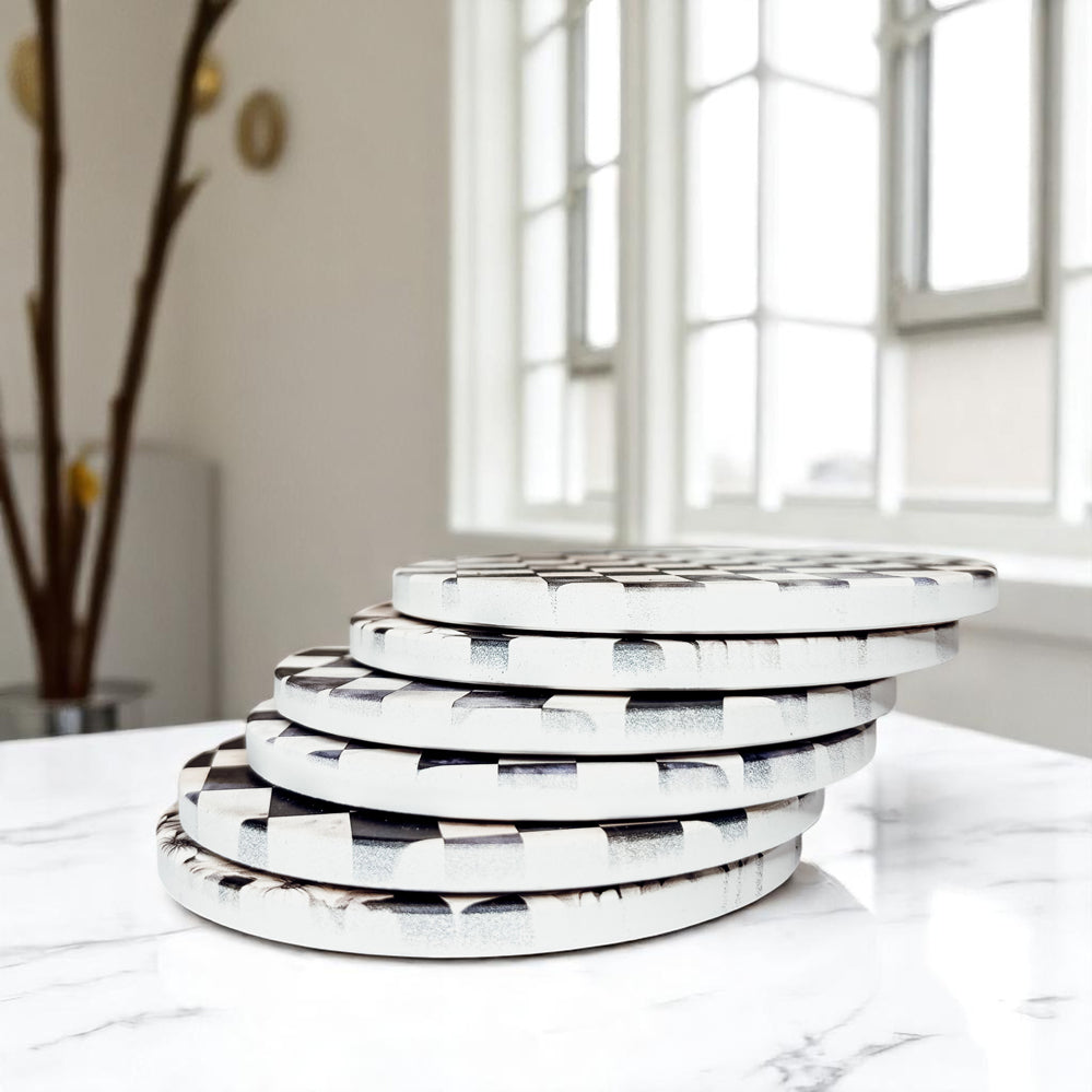 Courtly Check Ceramic Coasters — Set of 6