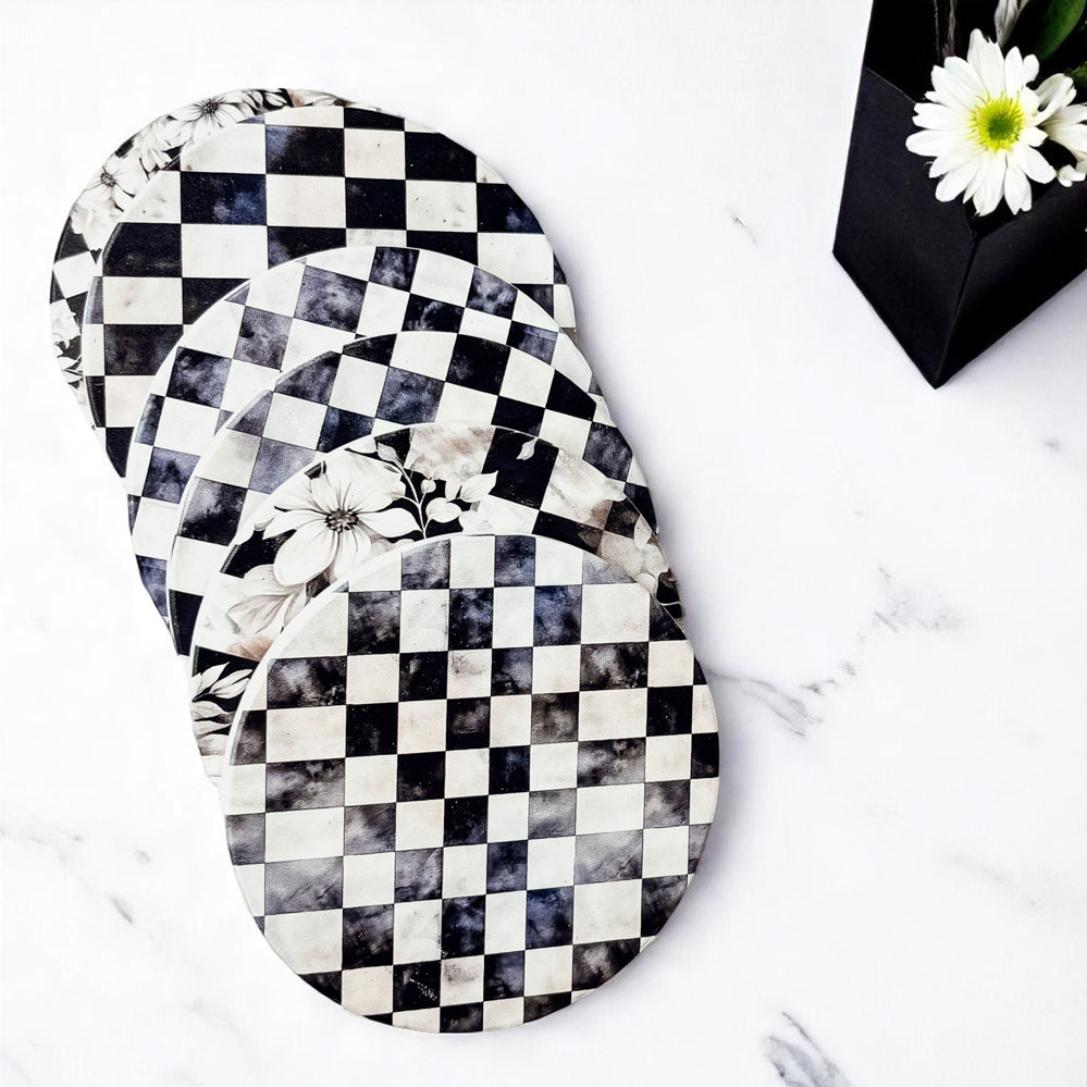 Courtly Check Ceramic Coasters — Set of 6