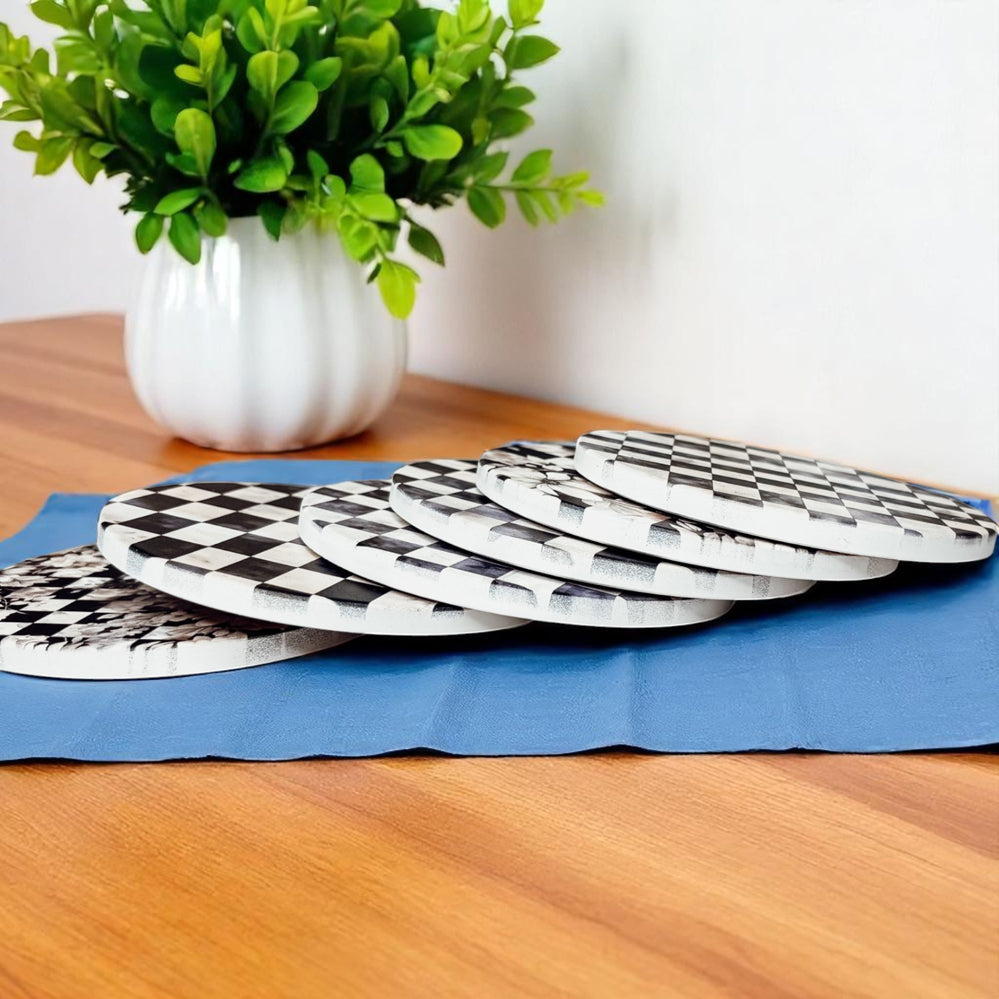 Courtly Check Ceramic Coasters — Set of 6