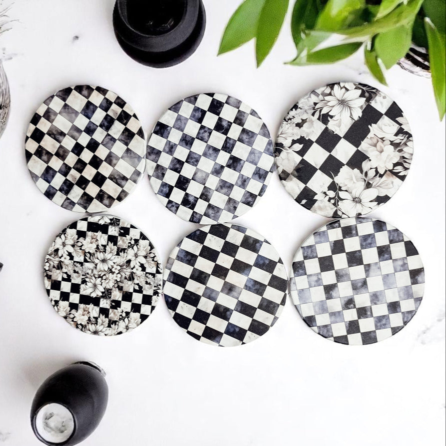 Courtly Check Ceramic Coasters — Set of 6