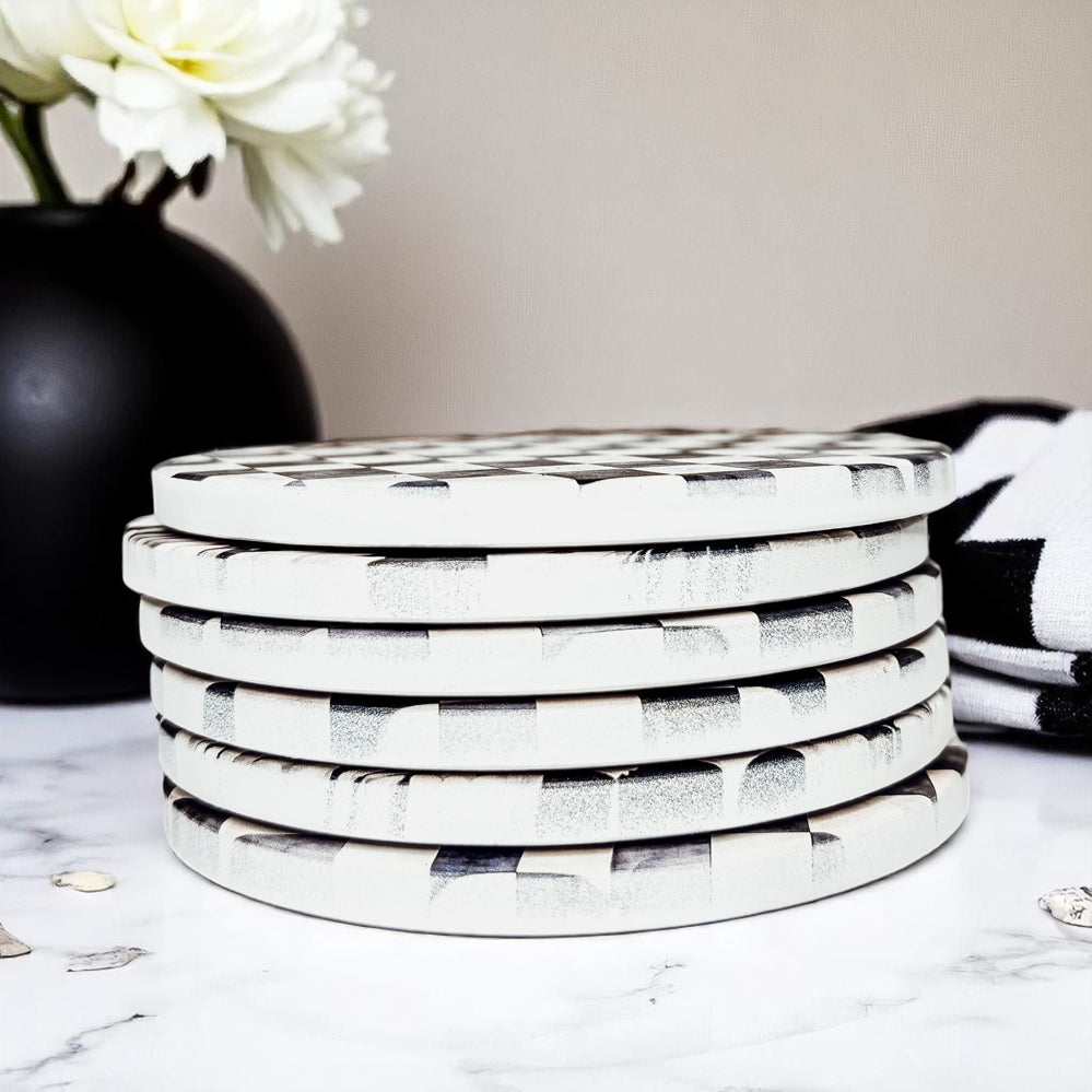 Courtly Check Ceramic Coasters — Set of 6