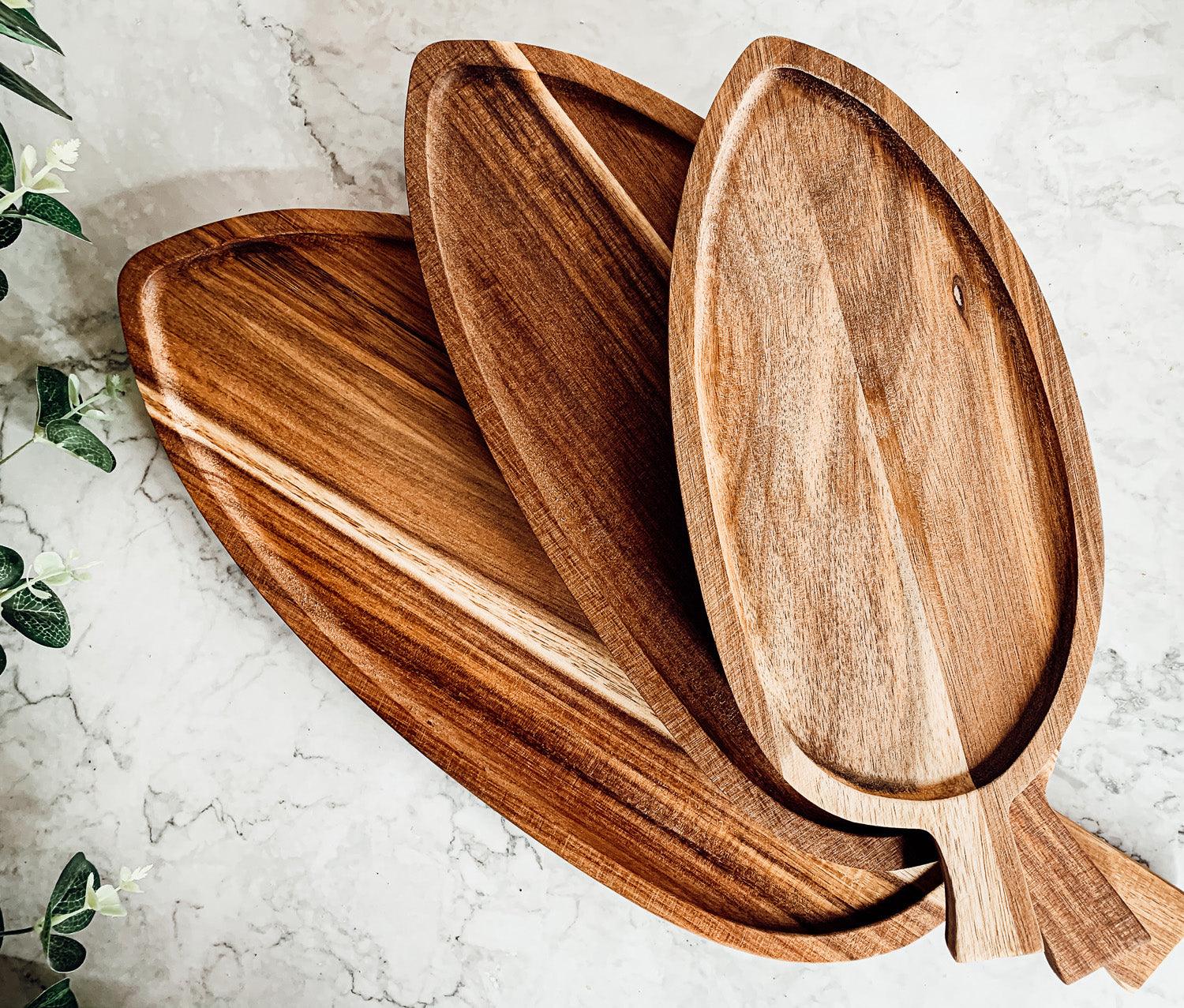 Acacia Leaf Serving Trays — 3 Sizes