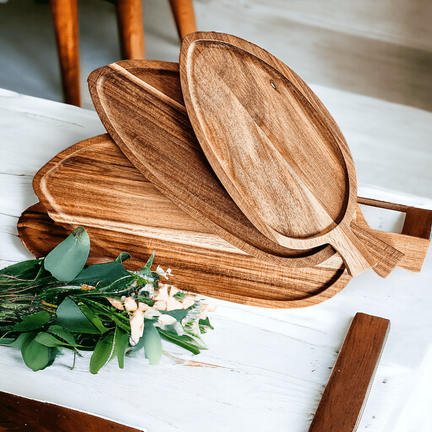 Acacia Leaf Serving Trays — 3 Sizes
