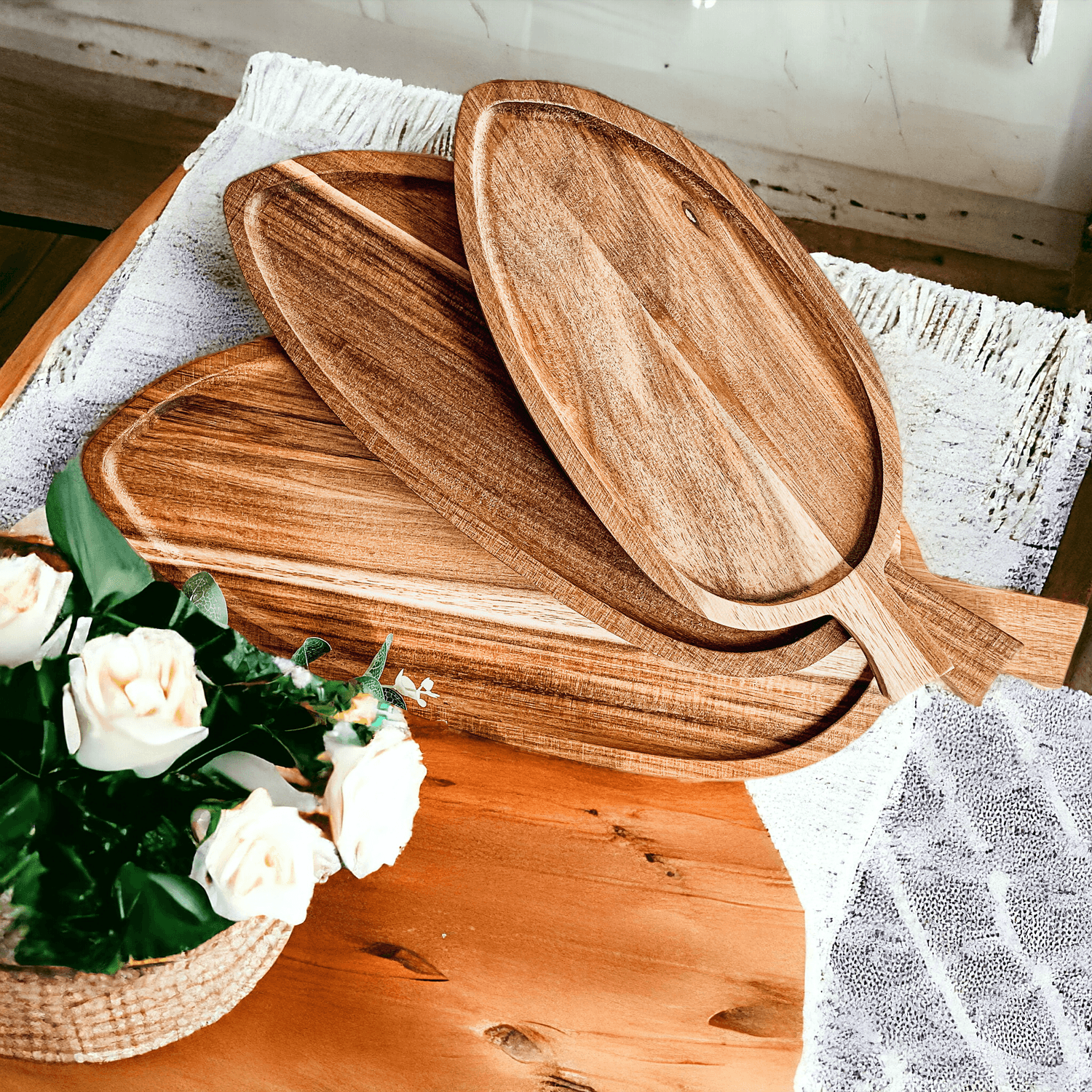 Acacia Leaf Serving Trays — 3 Sizes