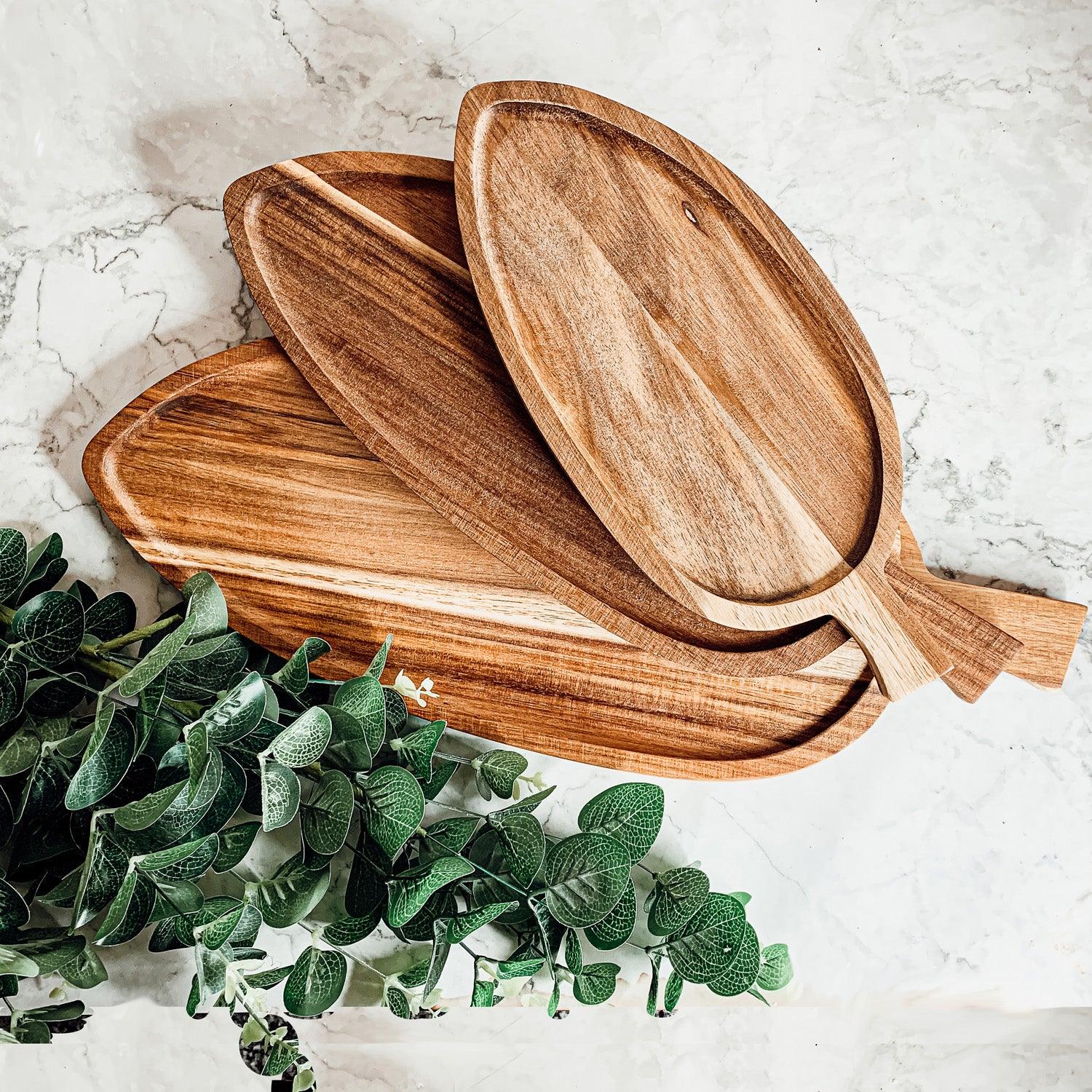 Acacia Leaf Serving Trays — 3 Sizes
