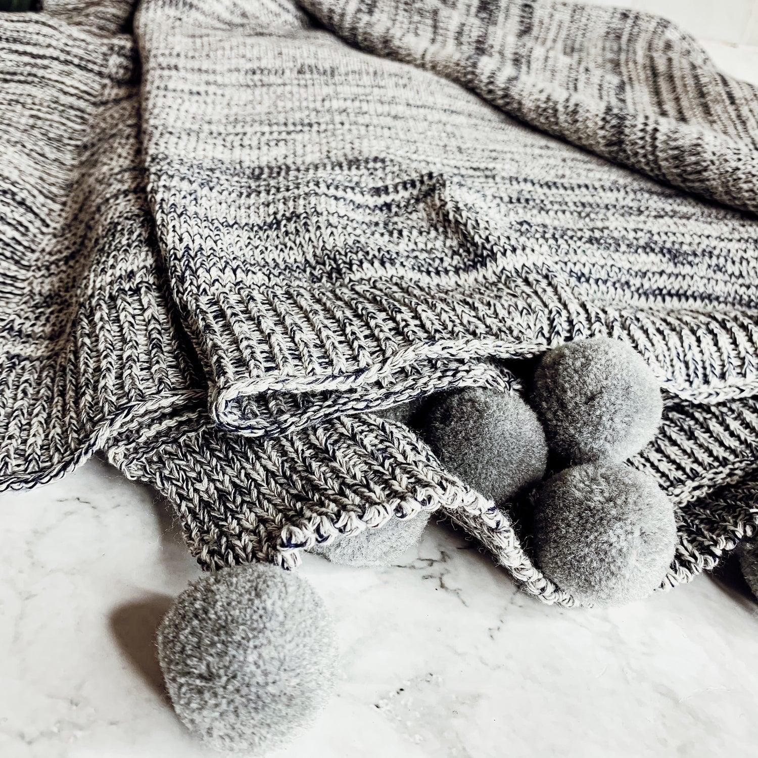 Casablanca Pom Pom Cotton Throw Blanket