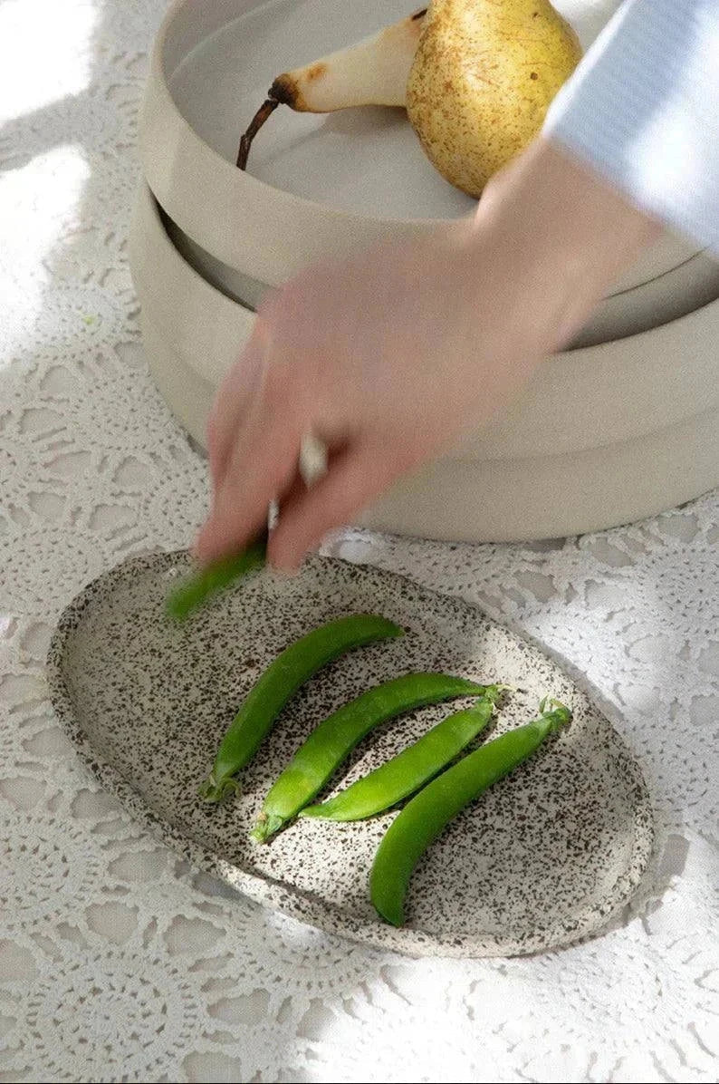 Handmade Stoneware Oval Serving Platter — "Oats"