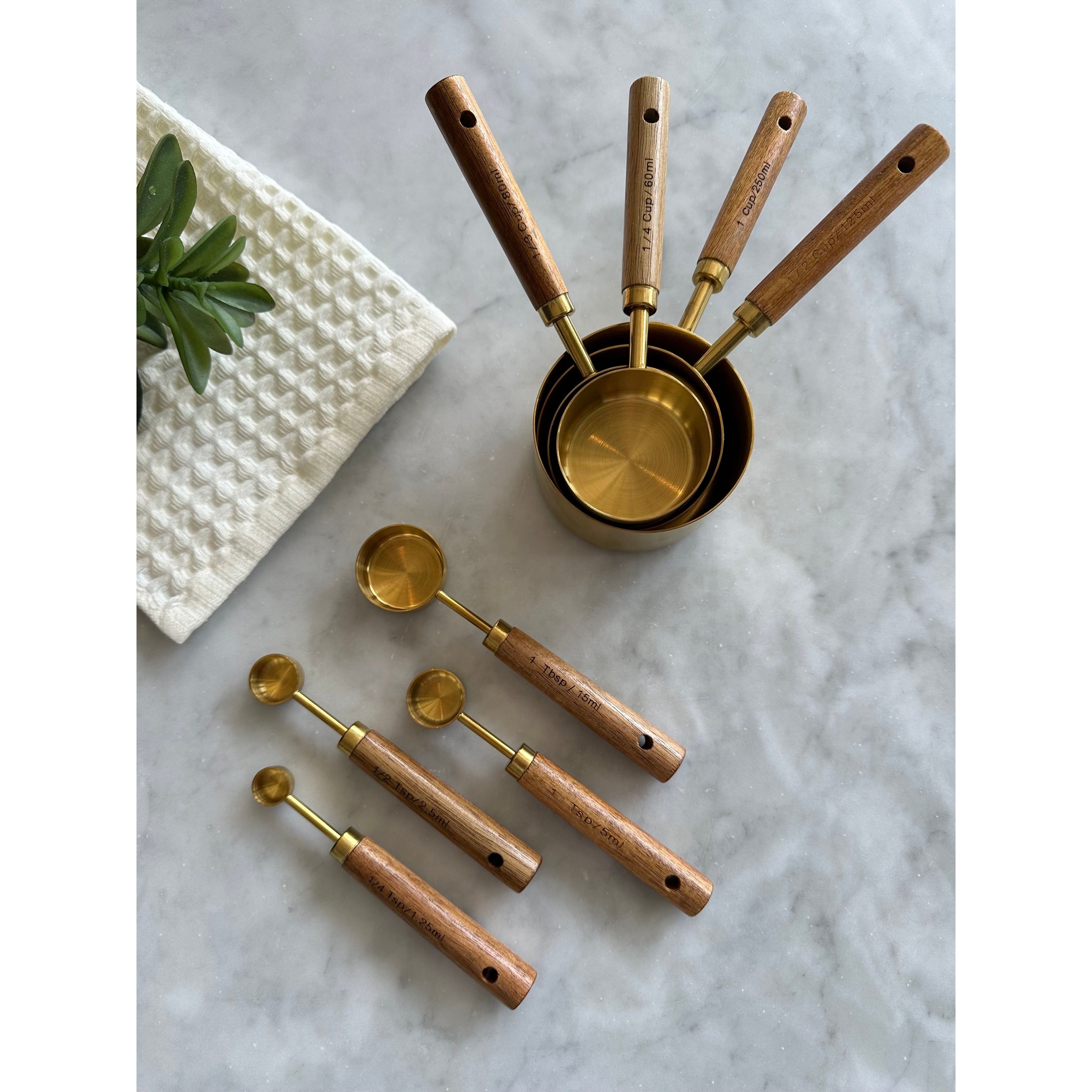 Montecito Acacia Wood & Gold Measuring Set — 8 Piece – alternate product view