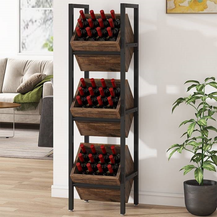 36-Bottle Rustic Brown Industrial Wine Rack
