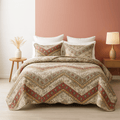 DaDa Bedding Cranberry Sage Floral Chevron Quilt Set - Lightweight Bedspread