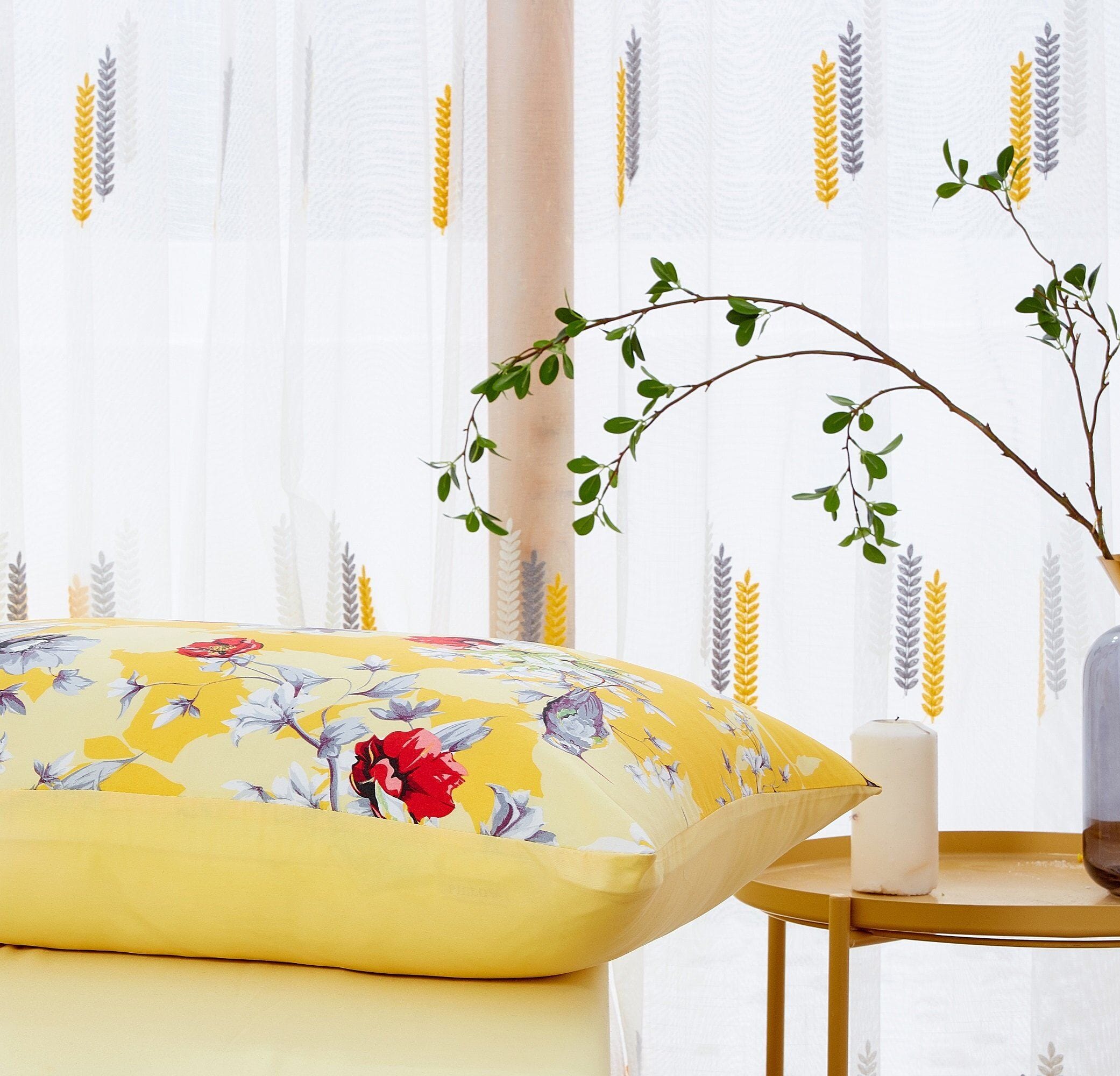 DaDa Bedding Yellow Hummingbird Duvet Cover, Sheets & Valance Set