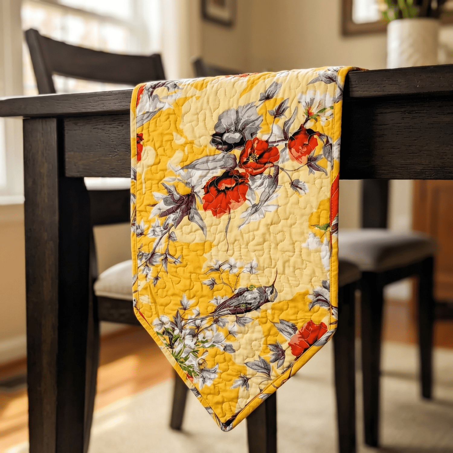 DaDalogy Bedding Sunshine Yellow Floral Vintage Hummingbirds Garden Table Runner (925)