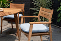 Jade teak stacking armchair with Copen Blue cushion