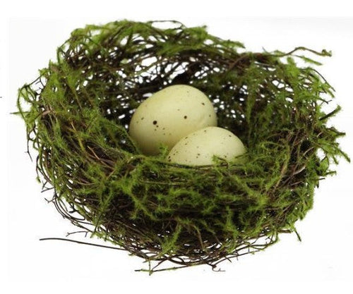 Flocked Angelvine bird nest with decorative eggs