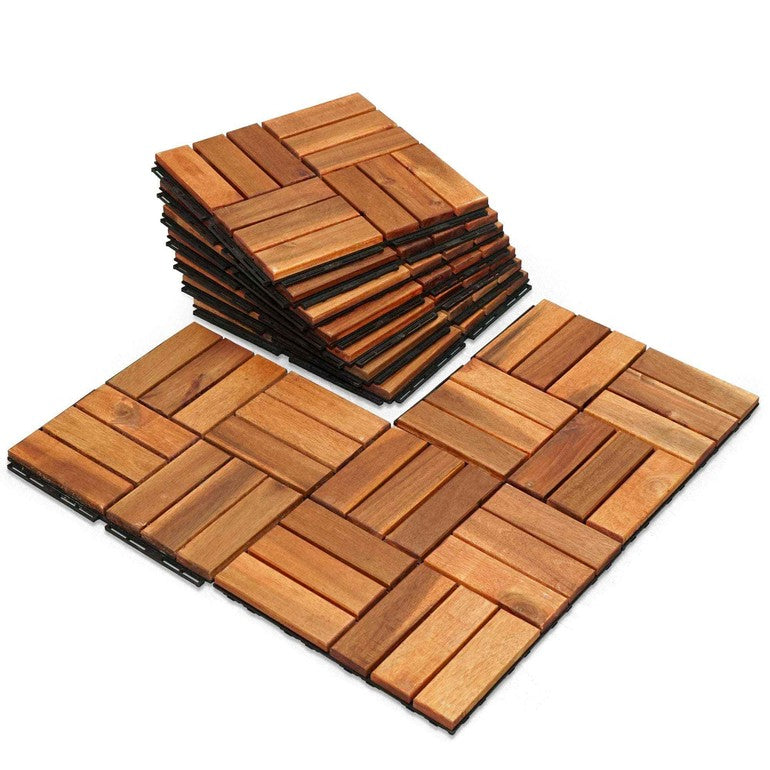 Solid acacia wood interlocking deck tiles set