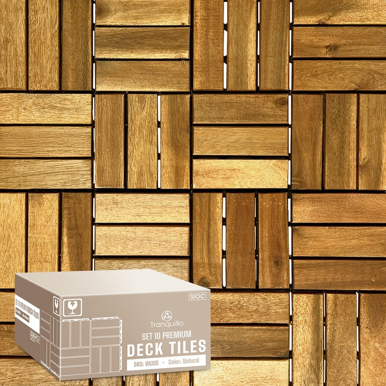 Solid wood interlocking deck tiles set