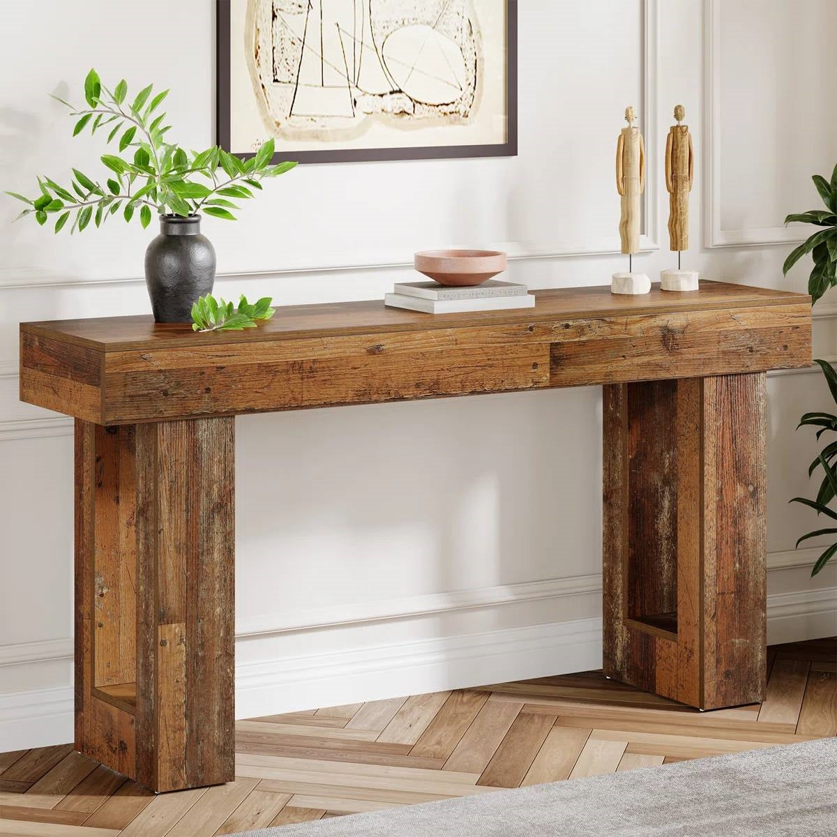 63-Inch Distressed Wood Farmhouse Console Table