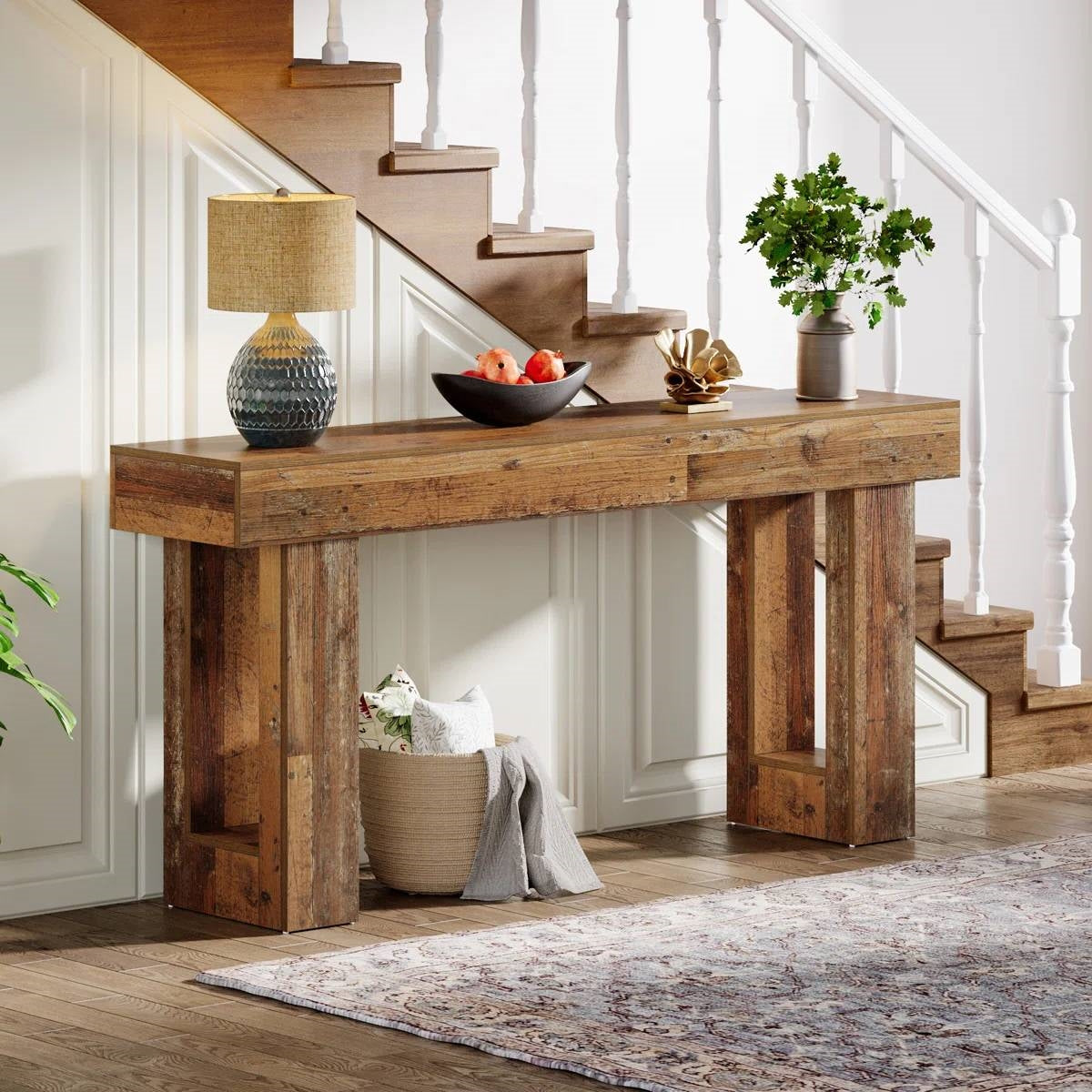63-Inch Distressed Wood Farmhouse Console Table