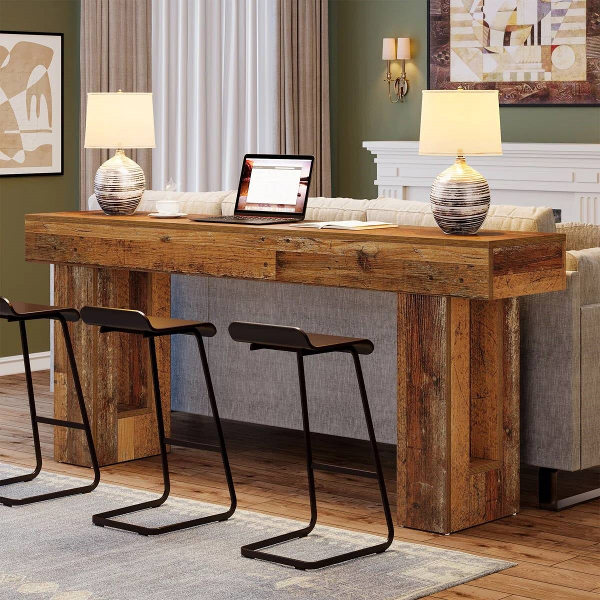 63-Inch Distressed Wood Farmhouse Console Table