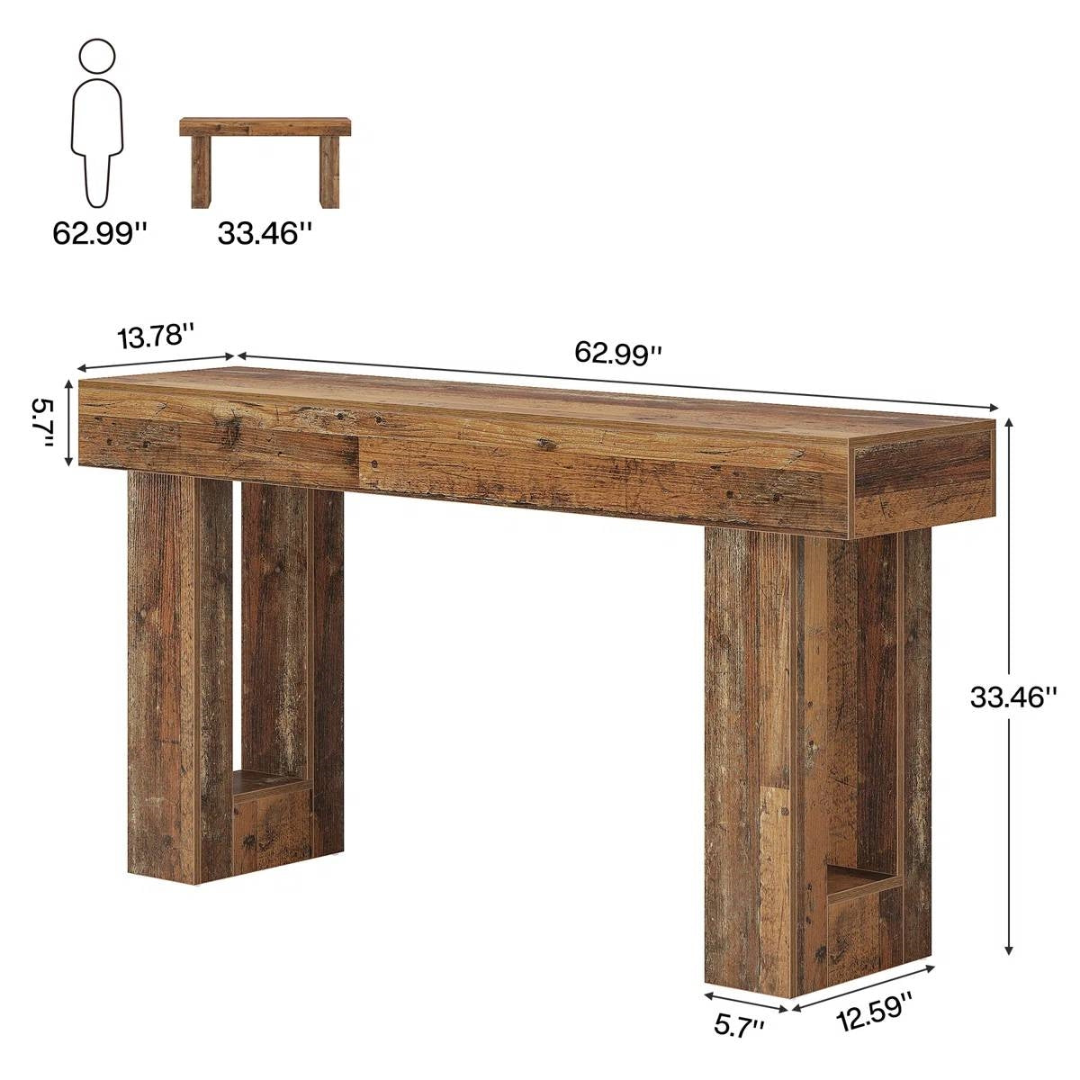 63-Inch Distressed Wood Farmhouse Console Table