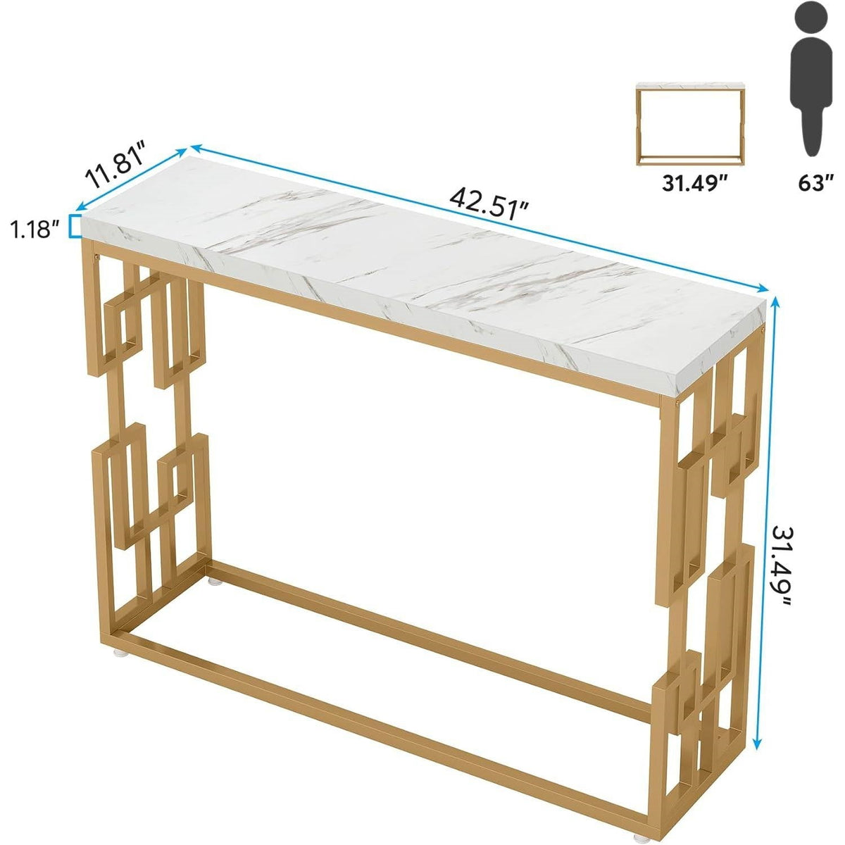 42-Inch White Faux Marble Console Table with Gold Frame