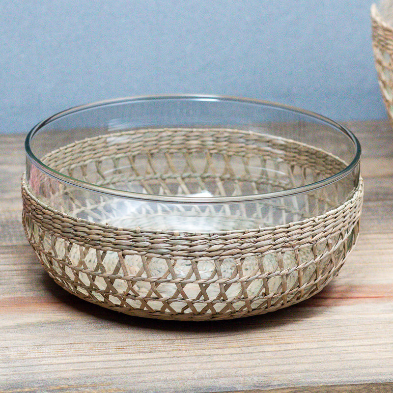 Cage extra large serving bowl with handwoven seagrass wrap