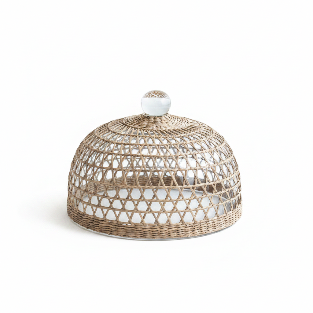 Cage handwoven seagrass serveware cloche