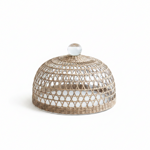 Cage handwoven seagrass serveware cloche