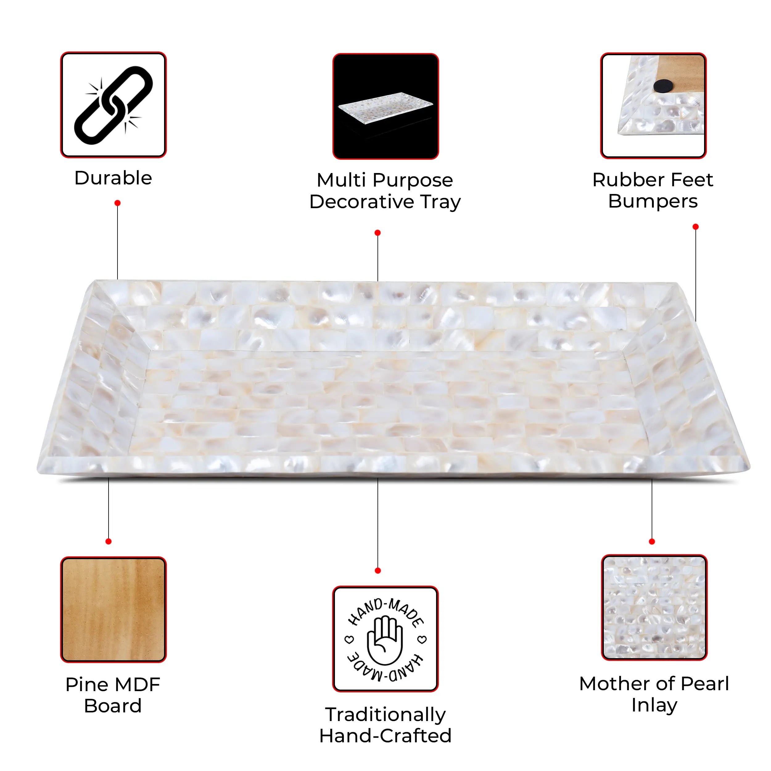 Mother of Pearl Decorative Tray Vanity Coffee Table 12"x7"