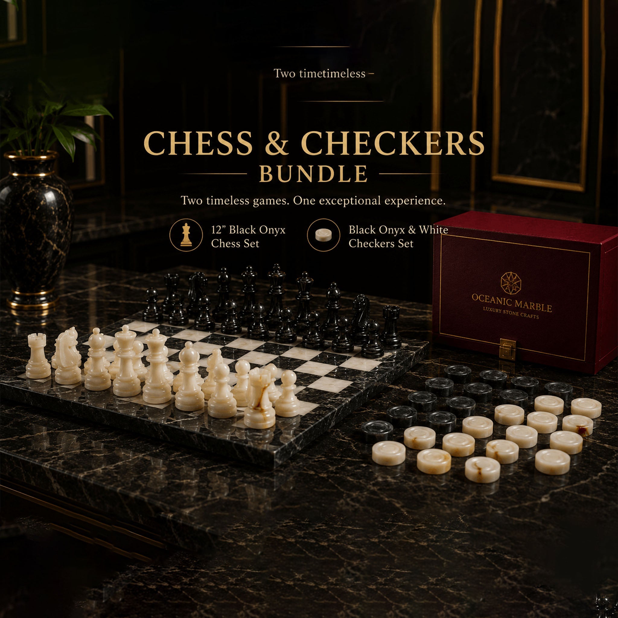 Premium Marble Chess and Checkers Bundle