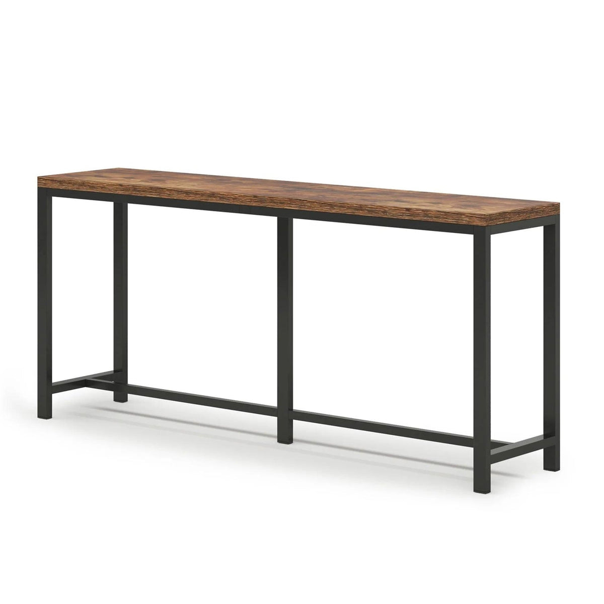 70-Inch Narrow Rustic Brown Console Table with Black Metal Frame