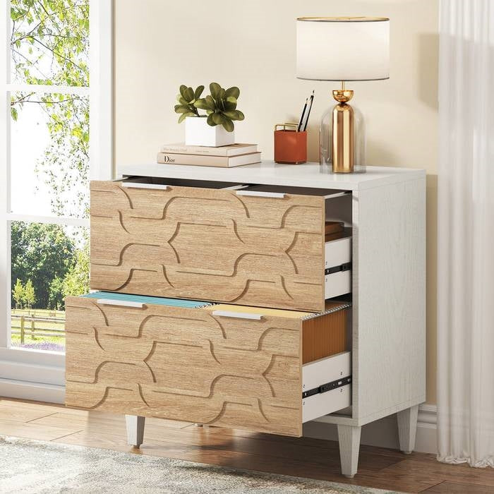 Natural & White 2-Drawer Filing Cabinet Printer Stand