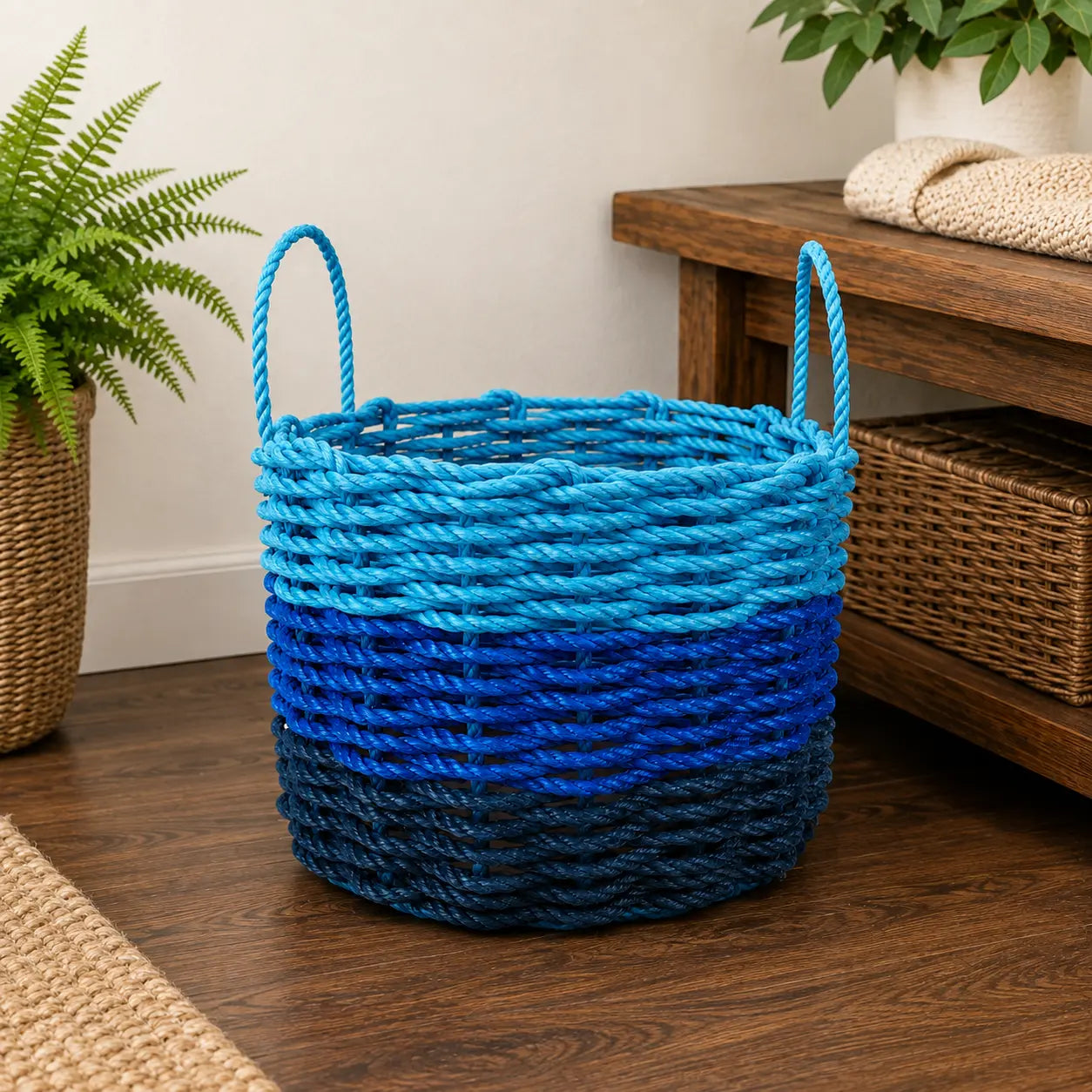 Navy Blue, Blue & Light Blue Ombre Rope Basket