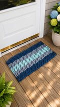 Navy Blue, Light Gray & Seafoam 5-Stripe Lobster Rope Doormat