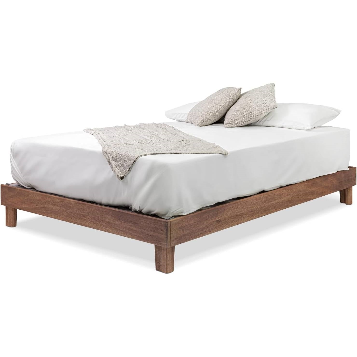 Queen Solid Poplar Platform Bed - Oak Finish, Made in USA