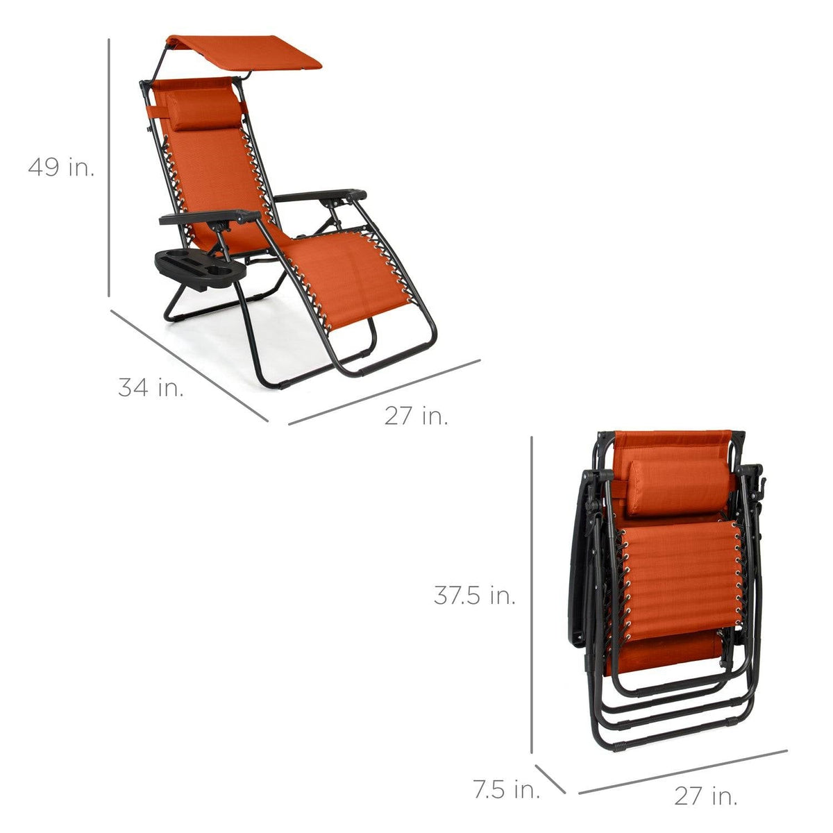 Orange Zero Gravity Folding Lounge Chair with Canopy