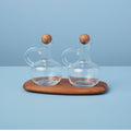 Oil and vinegar cruet set with acacia tray