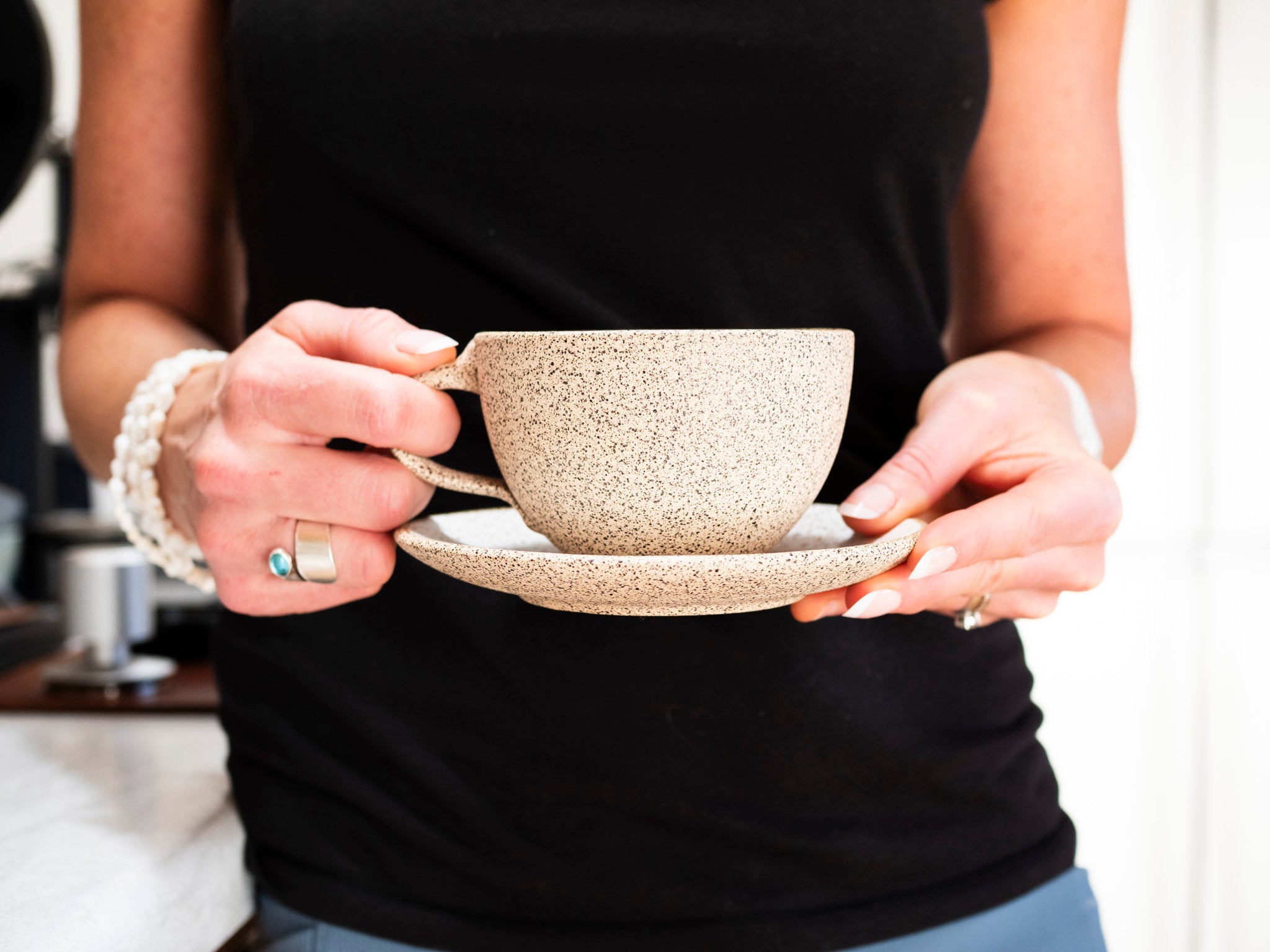 Cappuccino Cup, Latte Cup: Speckled/White, approximately 10-12 oz, Stoneware