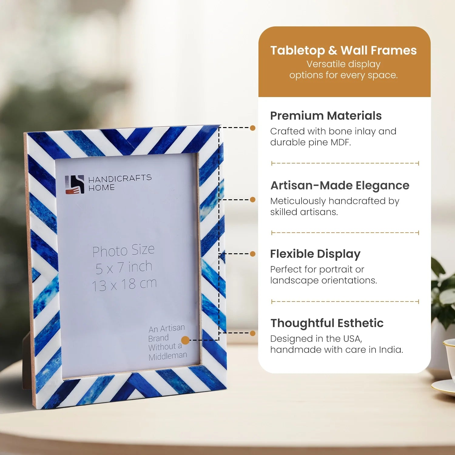 Blue White Chevron Bone Inlay Picture Frame 4x6 5x7 8x10